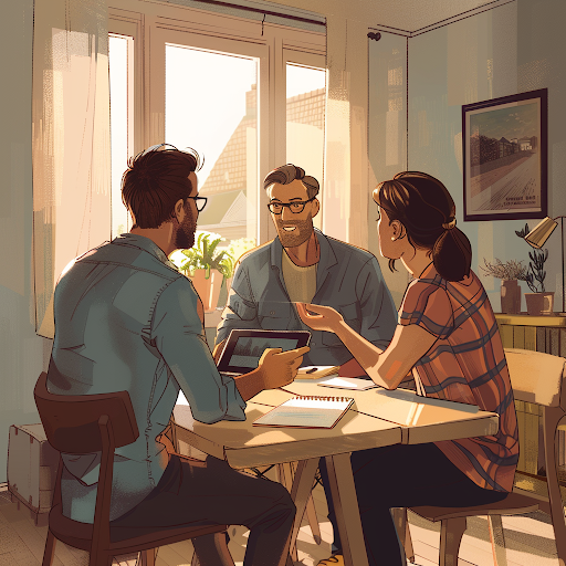 Illustratie van een persoonlijk adviesgesprek over een woning